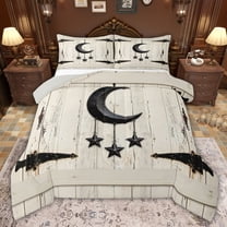 jejeloiu Old Wooden Plank Twin Comforter Sets,Cartoon Moon Stars Bedding Set For Girls Boys Reversible 2pcs