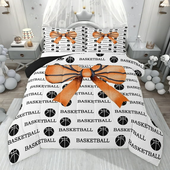 jejeloiu Orange Bow Knot Twin Comforter Sets,Basketball Sport Bedding Set Ball Gamer Reversible 2 Pieces