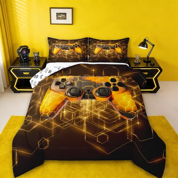 jejeloiu Orange Gamepad Bedding Comforter Set,Modern Video Game Twin Comforter Sets,Gaming Gamer Bedding Set For Girl Kids,Super Cozy Bedroom Decor Reversible,2pcs