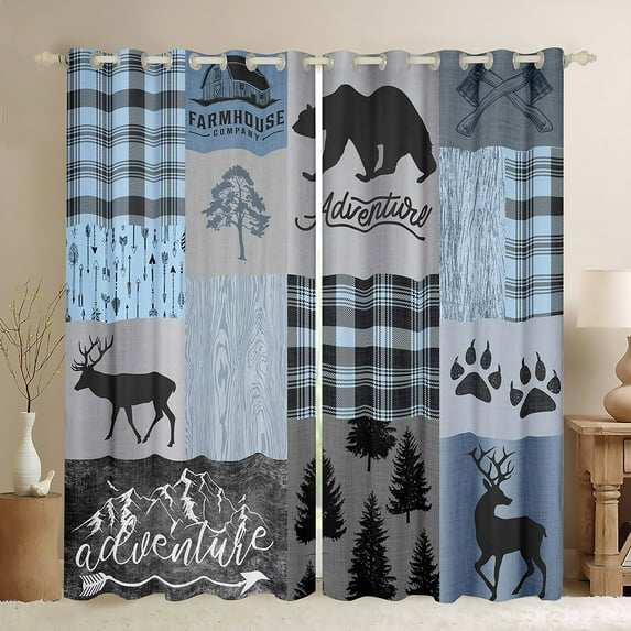 jejeloiu Outdoor Adventure Black Out Curtains,Jungle Animal Deer Bear Curtains Pack of 2 (42x63 Each),Rustic Western Farmhouse Bedroom Curtains For Men Women,Microfiber Bedroom Decor