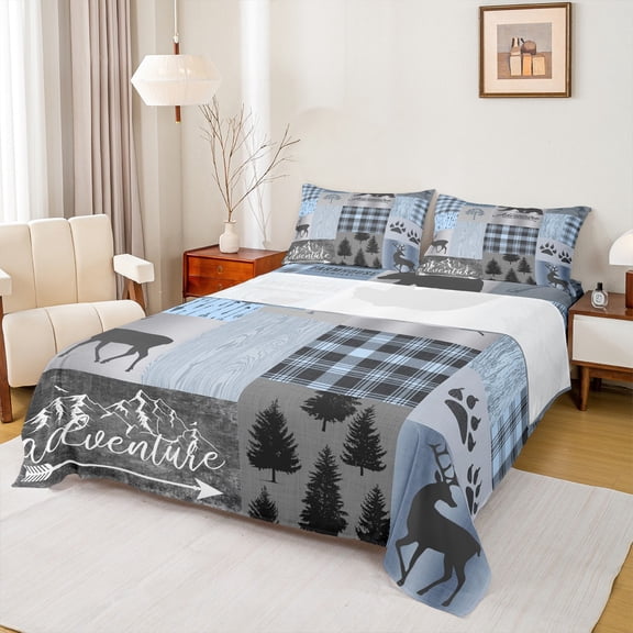 jejeloiu Outdoor Adventure Full Size Sheets,Jungle Animal Deer Bear Bed Sheets,Rustic Western Farmhouse Sheet Sets For Men Women,Microfiber Bedroom Decor,4-Piece