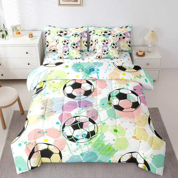 jejeloiu Outdoor Game Socer Twin Bedding Sets 7-Piece,Sport Theme Bedding Comforter Set,Colorful Splatter Ink Sheet Sets For Teens,Ultra Soft Home Decor Reversible
