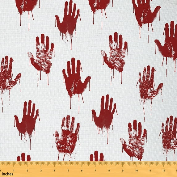 jejeloiu Palm Print Fabric by the Yard 1 Yard,Modern Spooky Abstract Home Decor Fabric by the Yard,Red White Sewing Fabric For Teens,Microfiber Bedroom Decor