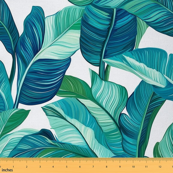jejeloiu Palm Tree Leaves Fabric by the Yard 3 Yards, Watercolor Plant Sewing Fabric, Tropical Botanical Theme Fabric for Sewing