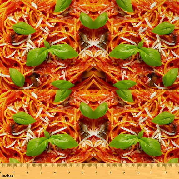 jejeloiu Pasta Pattern Fabric by the Yard 5 Yards,Delicious Food Fabric for Sewing,Orange Green Home Decor Fabric by the Yard For Child,Luxury Bedroom Decor