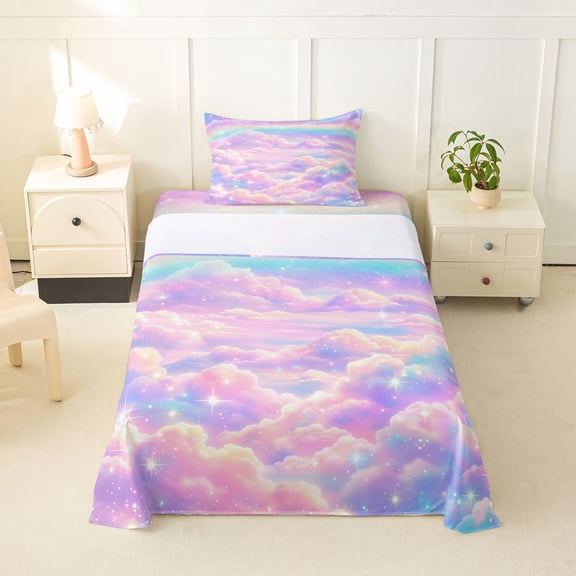 jejeloiu Pastel Cloud Star Twin Sheet Sets Kids,Colorful Rainbow Pattern Bedding For Girls,3 Pieces