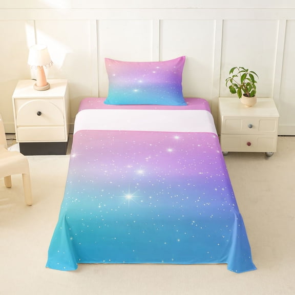 jejeloiu Pastel Star Pattern Twin Sheet Sets Kids,Dreamy Print Bedding For Girls,3-Piece