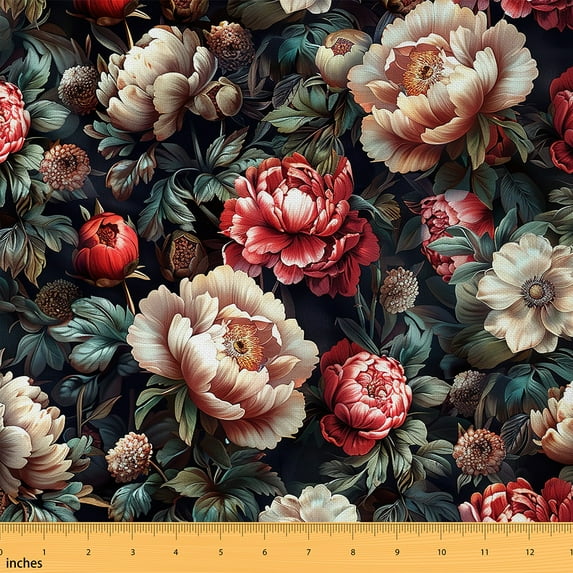 jejeloiu Peony Fabric by the Yard 5 Yards,Rustic Flower Peony Fabric for Sewing,Retro Natural Plant Home Decor Fabric by the Yard For Girls Boys,Breathable Home Decor