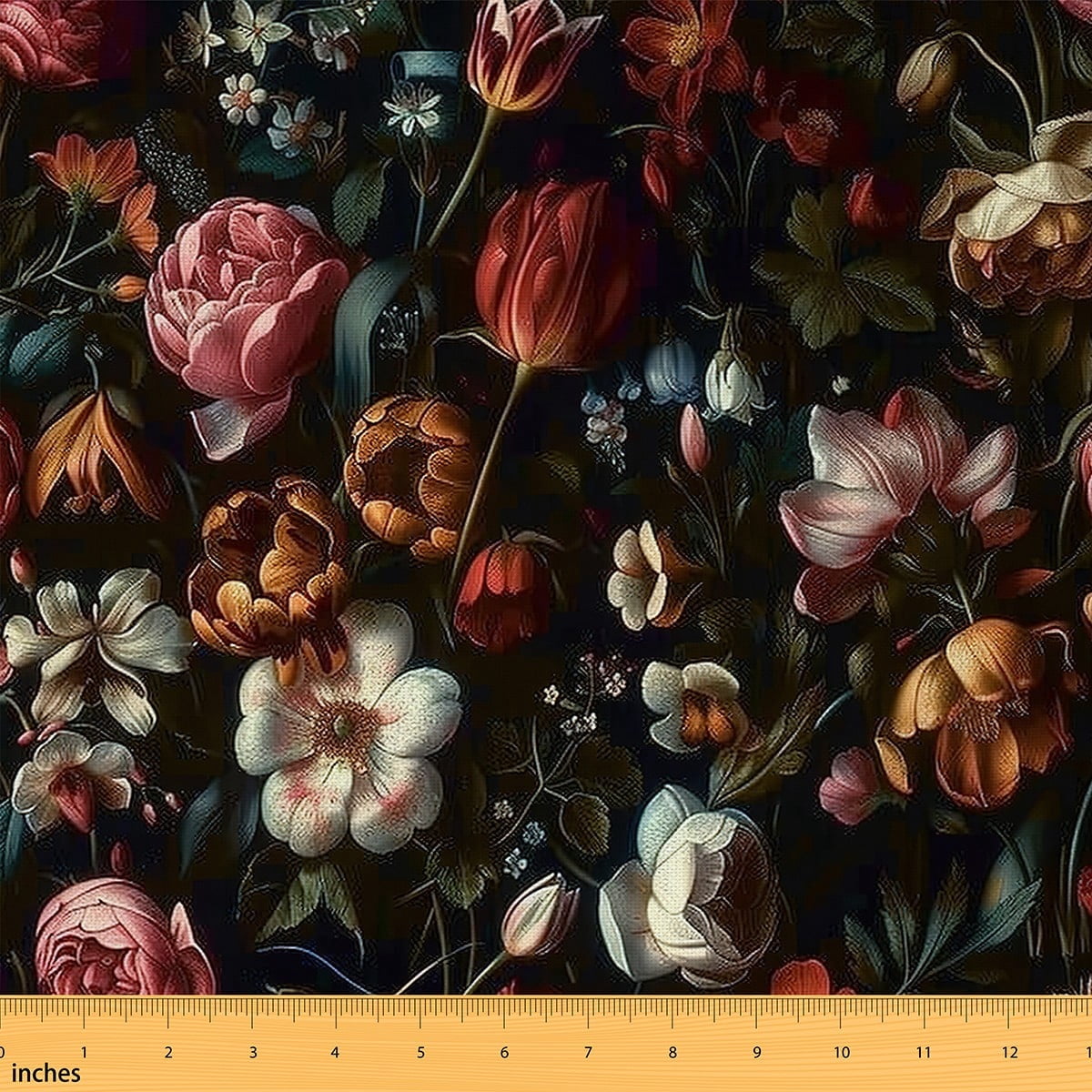 jejeloiu Peony Floral Fabric by the Yard 1 Yard,Vintage Flower Home Decor Fabric by the Yard,Red Btrown Green Sewing Fabric For Teens,Microfiber Bedroom Decor