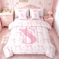 thumbnail image 1 of jejeloiu Personalized Gifts Bow Bedding Comforter Set,7 Pieces,Letter S Full Bedding Set,Pink Bow Bowknot Fitted Sheet Flat Sheet,Lightweight Room Decoration Reversible, 1 of 6
