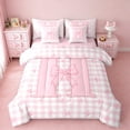 thumbnail image 1 of jejeloiu Personalized Gifts Bow Twin Bedding Sets 7-Piece,Letter H Bedding Comforter Set,Pink Geometric Checkered Sheet Sets For Child,Lightweight Room Decoration Reversible, 1 of 8