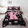 thumbnail image 1 of jejeloiu Personalized Gifts Bowtie King Size Comforter Sets,Letter K Bedding Comforter Set,Pink Black Bow Bowknot Bedding Set,Lightweight Room Decoration Reversible,3pcs, 1 of 8