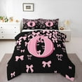 thumbnail image 1 of jejeloiu Personalized Gifts Bowtie King Size Comforter Sets,Letter O Bedding Comforter Set,Pink Black Bow Bowknot Bedding Set,Lightweight Room Decoration Reversible,3-Piece, 1 of 8