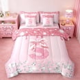 thumbnail image 1 of jejeloiu Personalized Gifts Diamond Bedding Comforter Set 7pcs,Bowtie Letter S Queen Bedding Sets,Pink Sequin Print Queen Sheet Sets For Children,Lightweight Room Decoration Reversible, 1 of 8