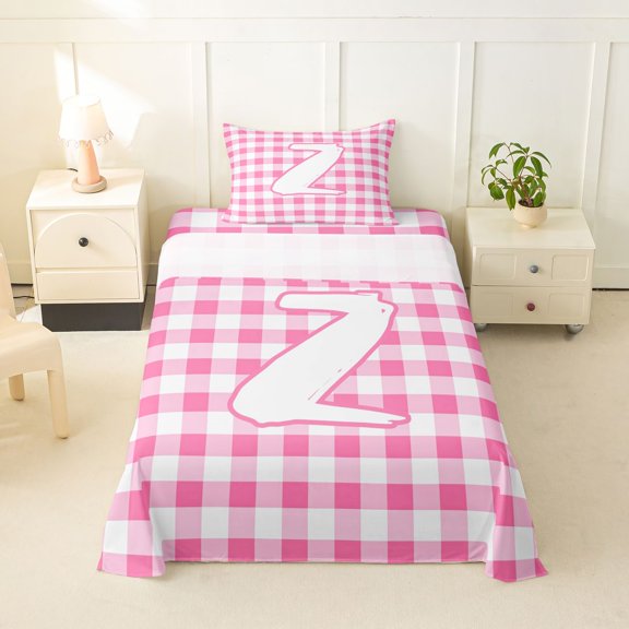 jejeloiu Personalized Graffiti Monogram Z Twin Sheet Sets For Girls,Pink Check Initial Design Bedding,3pcs