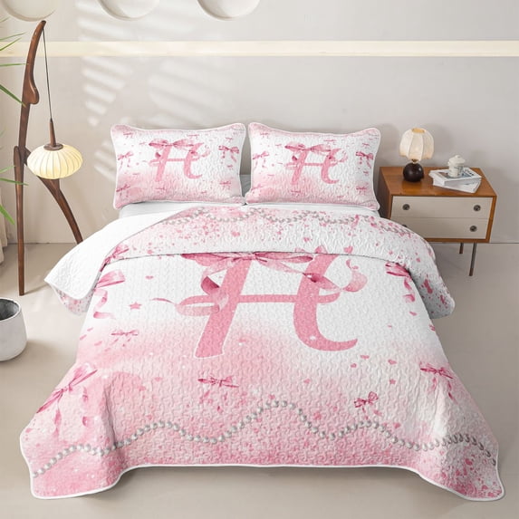 jejeloiu Personalized Initial H Twin Quilt Set For Girls,Kawaii Bow Tie ...