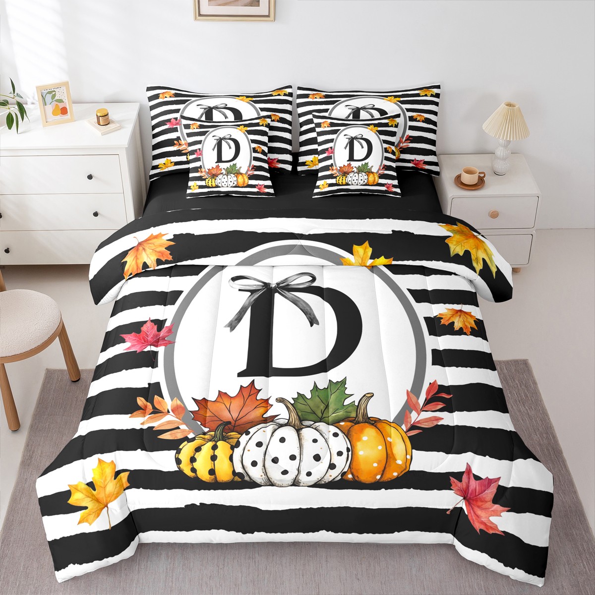 jejeloiu Personalized Letter D Bedding Comforter Set 7-Piece,Bowknot ...