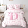 thumbnail image 1 of jejeloiu Personalized Letter D Bedding Comforter Set,7 Pieces,Monogrammed Theme Full Bedding Set,Ribbon Bow Knot Fitted Sheet Flat Sheet,Ultra Soft Bedroom Decor Reversible, 1 of 6