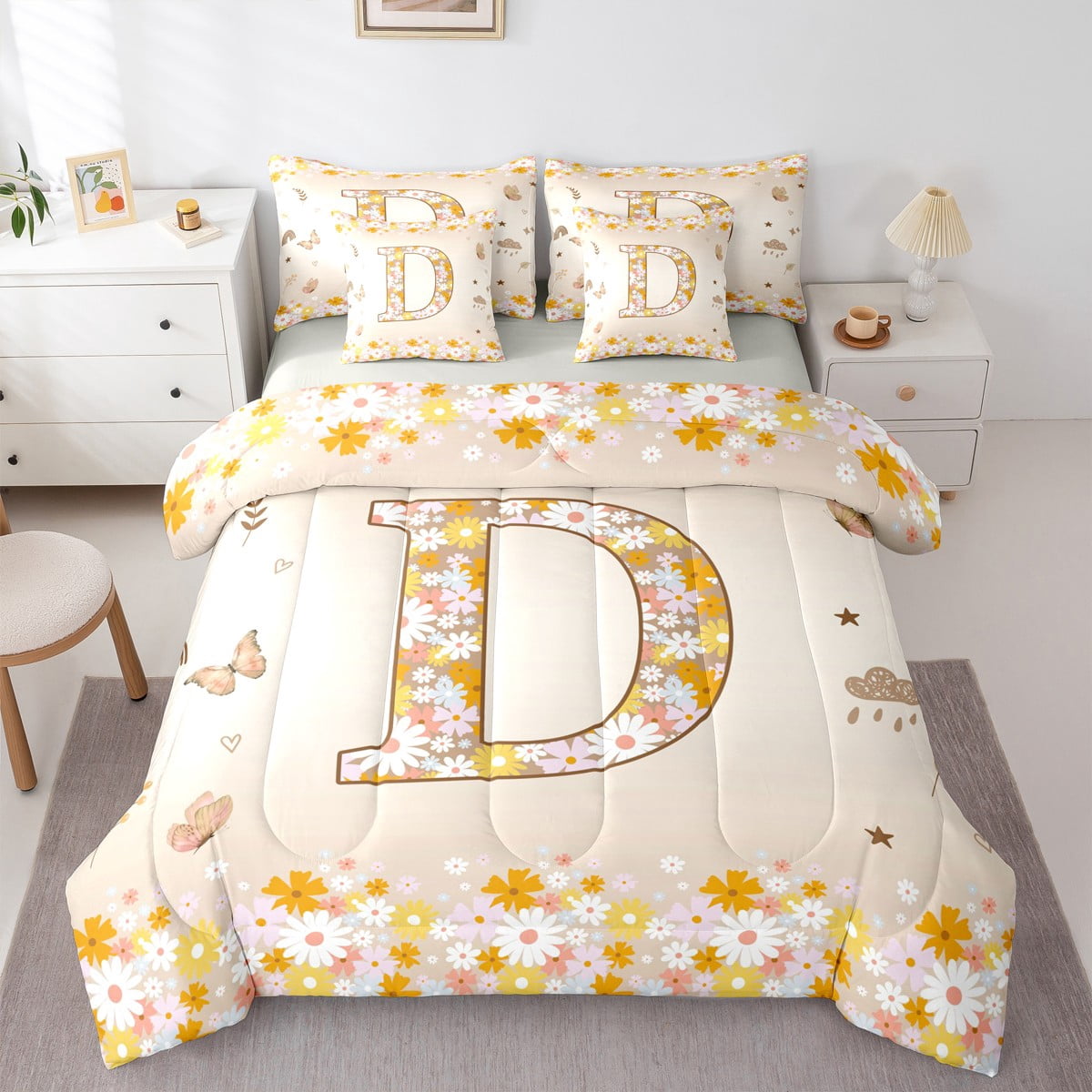 jejeloiu Personalized Letter D Bedding Comforter Set 7pcs,Monogrammed ...