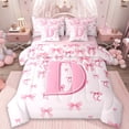 thumbnail image 1 of jejeloiu Personalized Letter D Twin Bedding Sets 7-Piece,Monogrammed Theme Bedding Comforter Set,Ribbon Bow Knot Sheet Sets,Ultra Soft Bedroom Decor Reversible, 1 of 8