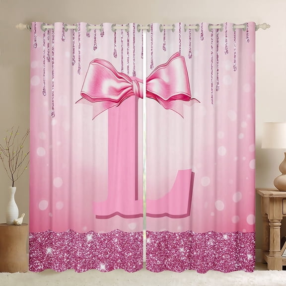 jejeloiu Personalized Letter L Black Out Curtains,Monogrammed Theme Curtains Pack of 2 (42x63 Each),Ribbon Bow Knot Bedroom Curtains,Ultra Soft Bedroom Decor