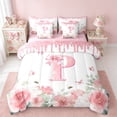 thumbnail image 1 of jejeloiu Personalized Letter P Twin Bedding Sets 7-Piece,Bow Knot Monogrammed Bedding Comforter Set,Rustic Flower Floral Sheet Sets For Children,Ultra Soft Bedroom Decor Reversible, 1 of 8