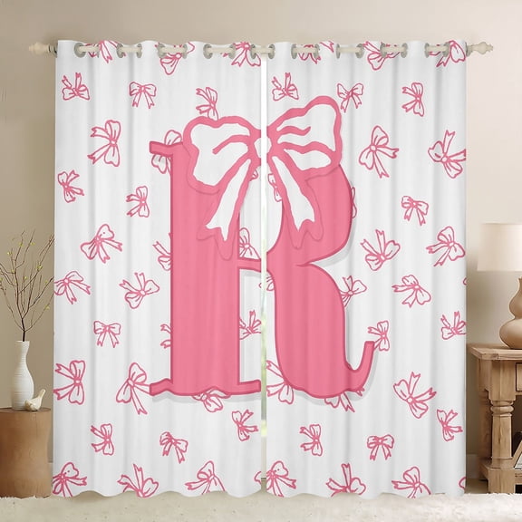 jejeloiu Personalized Letter R Blackout Curtains Set of 2 (52x84 Each),Monogrammed Theme Window Curtains,Ribbon Bow Knot Curtains and Drapes,Ultra Soft Bedroom Decor
