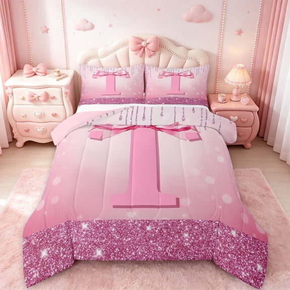 jejeloiu Personalized Letter T Bedding Comforter Set,Monogrammed Theme Twin Comforter Sets,Ribbon Bow Knot Bedding Set,Ultra Soft Bedroom Decor Reversible,2-Piece
