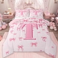 thumbnail image 1 of jejeloiu Personalized Letter T Bedding Comforter Set,Monogrammed Theme Twin Comforter Sets,Ribbon Bow Knot Bedding Set,Ultra Soft Bedroom Decor Reversible,2-Piece, 1 of 8