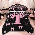 thumbnail image 1 of jejeloiu Personalized Letter T Queen Comforter Set,Monogrammed Theme Bedding Sets,Ribbon Bow Knot Bedding Comforter Set,Ultra Soft Bedroom Decor Reversible,3 Pieces, 1 of 8