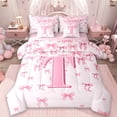 thumbnail image 1 of jejeloiu Personalized Letter T Twin Bedding Sets 7-Piece,Monogrammed Theme Bedding Comforter Set,Ribbon Bow Knot Sheet Sets,Ultra Soft Bedroom Decor Reversible, 1 of 8