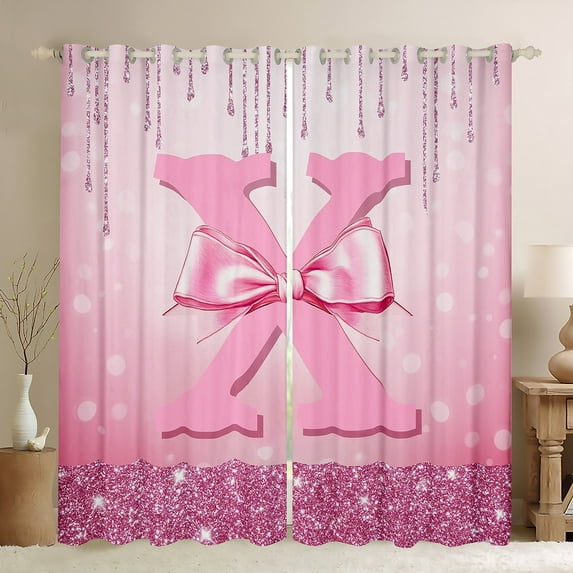 jejeloiu Personalized Letter X Black Out Curtains,Monogrammed Theme Curtains Pack of 2 (42x63 Each),Ribbon Bow Knot Bedroom Curtains,Ultra Soft Bedroom Decor
