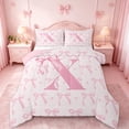 thumbnail image 1 of jejeloiu Personalized Letter X Full Size Comforter Sets,Monogrammed Theme Bedding Comforter Set,Ribbon Bow Knot Bedding Sets,Bedroom Decor Ultra Soft Reversible,3 Pieces, 1 of 7