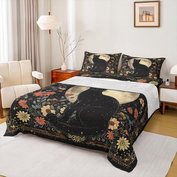 jejeloiu Pet Animal Cat Bed Sheets,Rustic Farmhouse Cabin King Sheets,Multicolor Floral Flower Sheet Set For Child,Breathable Home Decor,4pcs