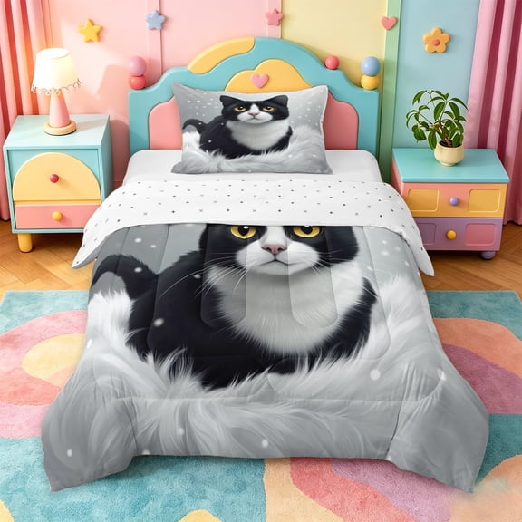 jejeloiu Pet Cat Twin Comforter Sets Kids,Cute Animal Kitten Bedding Set,Reversible,2 Pieces