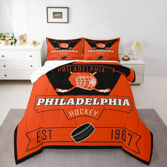 jejeloiu Philadelphia Bedding Comforter Set,Ball Game Lover Twin Comforter Sets,Ice Hockey City Bedding Set For Children,Super Cozy Room Decor Reversible,2pcs