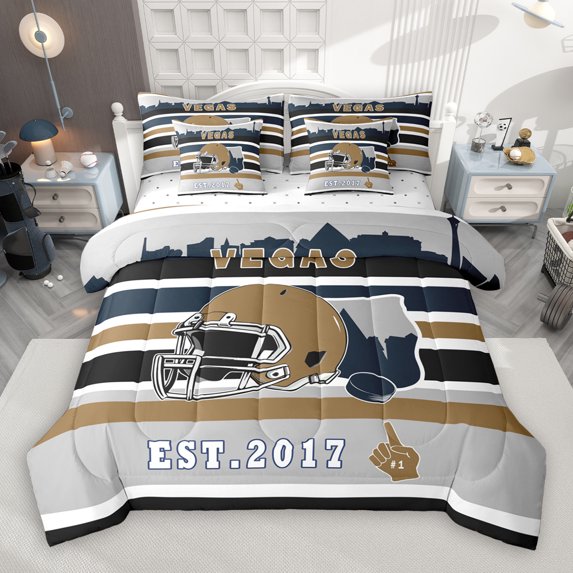 jejeloiu Philadelphia Slihouette 7 Pieces Bedding Comforter Set,Kids Rugby Helmet Full Bedding Set,American Football City Fitted Sheet Flat Sheet For Boys Teens,Super Cozy Room Decor Reversible