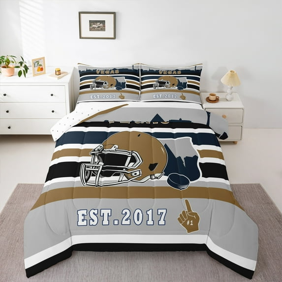 jejeloiu Philadelphia Slihouette Full Size Comforter Sets,Kids Rugby Helmet Bedding Comforter Set,American Football City Bedding Sets For Boys Teens,Super Cozy Room Decor Reversible,3pcs