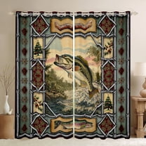 jejeloiu Pike Fish Black Out Curtains,Fishing And Hunting Curtains Pack of 2 (42x63 Each),Vintage Aztec Geometric Bedroom Curtains For Girls Boys,Ultra Soft Home Decor