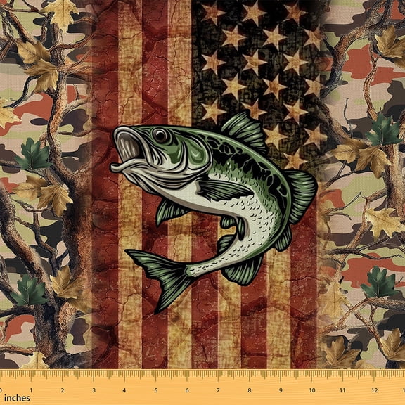 jejeloiu Pike Fish Fabric by the Yard 1 Yard,Jungle Wildlife Home Decor Fabric by the Yard,Autumn Fall Leaves Sewing Fabric For Men Women,Super Cozy Room Decor