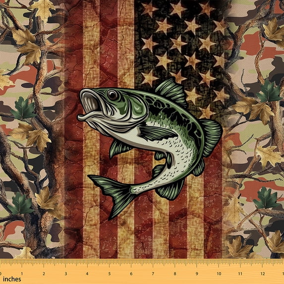 jejeloiu Pike Fish Fabric by the Yard 10 Yards,Jungle Wildlife Room Decor Fabric by the Yard,Autumn Fall Leaves Sewing Fabric For Men Women,Super Cozy Room Decor