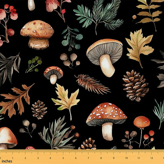 jejeloiu Pine Cone Mushroom Fabric by the Yard 1 Yard,Retro Rustic Plant Home Decor Fabric by the Yard,Country Cabin Lodge Sewing Fabric For Children,Breathable Home Decor