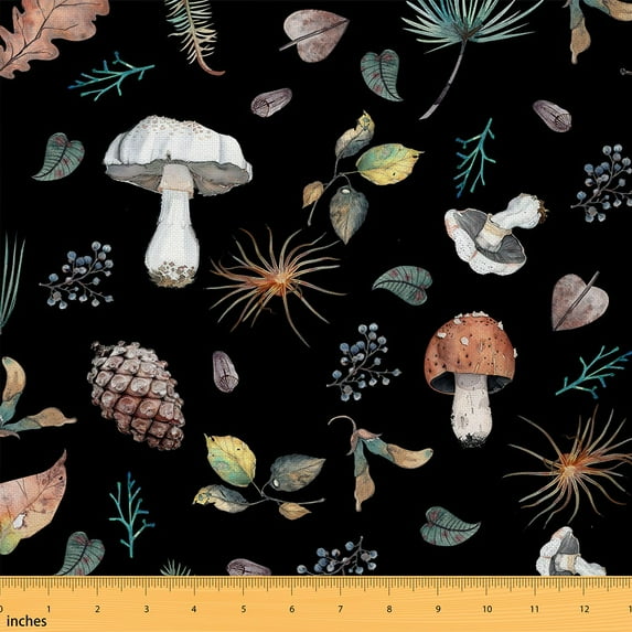 jejeloiu Pine Cone Mushroom Fabric by the Yard 10 Yards,Tropical Botanical Room Decor Fabric by the Yard,Rustic Framhouse Cabin Sewing Fabric For Girls Teens,Ultra Soft Home Decor