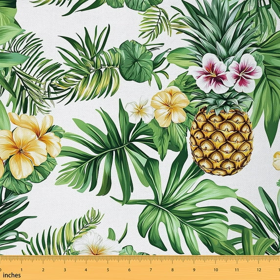 jejeloiu Pineapple Fabric by the Yard 5 Yards,Tropical Plant Monstera Fabric for Sewing,Pink Yellow Flower Home Decor Fabric by the Yard For Girls,Super Cozy Room Decor