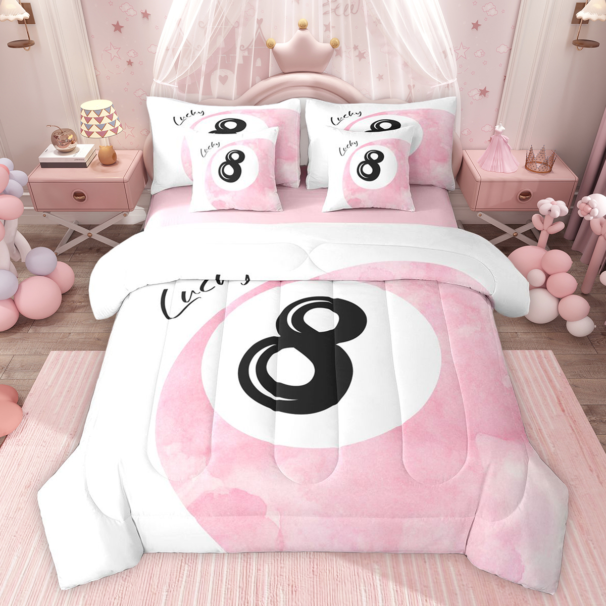 jejeloiu Pink Billiard 7-Piece Twin Bedding Sets,Ball Game Bedding ...