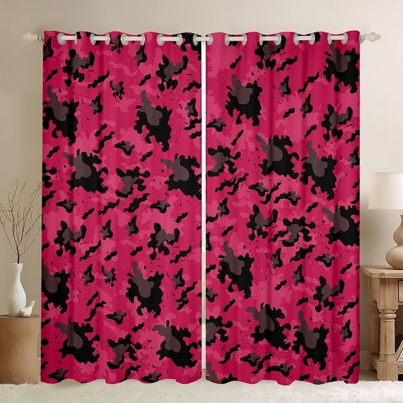 jejeloiu Pink Black Brown Curtains Pack of 2 (42x84 Each),Farmhouse Camouflage Hunting Curtains Blackout,Retro Rustic Camo Bedroom Curtains For Adult,Breathable Home Decor