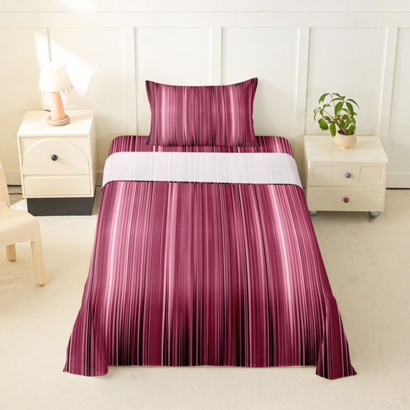 jejeloiu Pink Black Gradient Stripes Texture Twin Sheet Sets Kids,Modern Abstract Geometric Bedding,3 Pieces