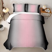 jejeloiu Pink Black Ombre Print Quilt King Kids,Gradient Aesthetic Art King Coverlet Set,3 Pieces