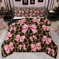 thumbnail image 1 of jejeloiu Pink Bow Tie Queen Comforter Set,Chic Leopard Print Bedding Comforter Set For Girls Reversible 3 Pieces, 1 of 8