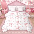 thumbnail image 1 of jejeloiu Pink Bowknot 7 Pieces Bedding Comforter Set,Pink White Full Bedding Set,Ribbon Bowtie Bow Fitted Sheet Flat Sheet For Girls,Microfiber Bedroom Decor Reversible, 1 of 8